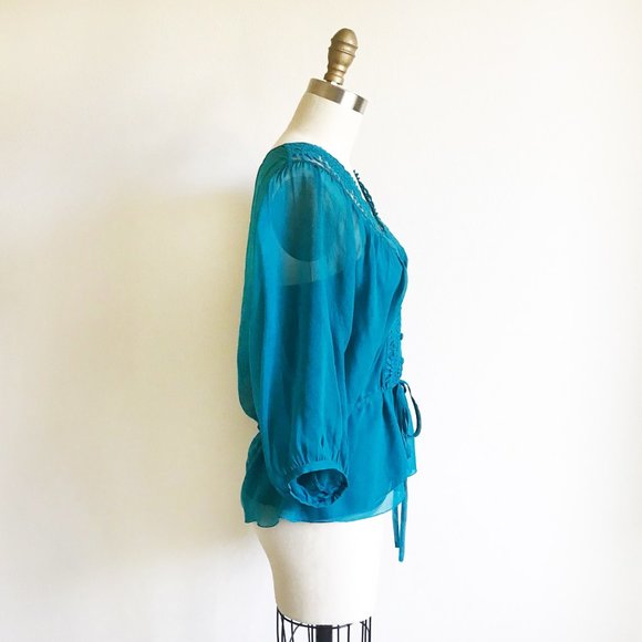 Daniel Rainn Silk Embroidered Peasant Blouse - Picture 3 of 7